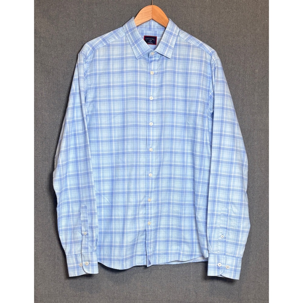 UNTUCKit Pinord Plaid Button Down Shirt Mens Large Tall Light Blue Cotton